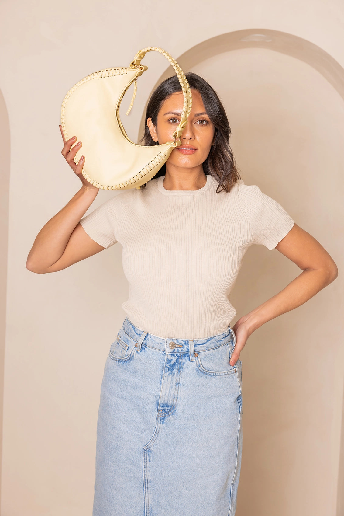 Jen & Co : Aria Whipstitch Crescent Shoulder Bag