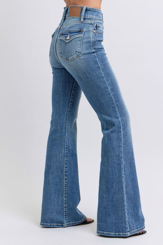Judy Blue High Waist Double Button Flare Denim Jeans