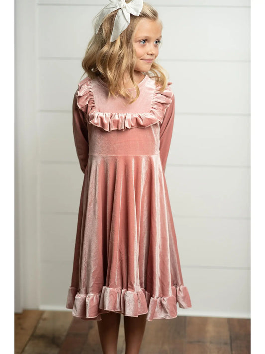 GIRLS Velvet Ruffle Dress