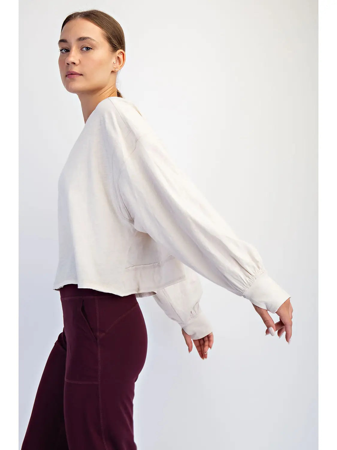 Rae Mode Cotton Slub Open Back Long Sleeve