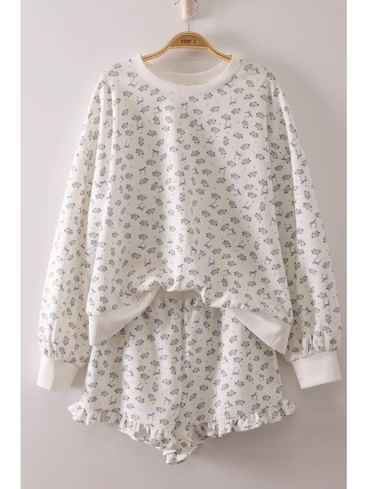Floral Print Crewneck & Shorts Set