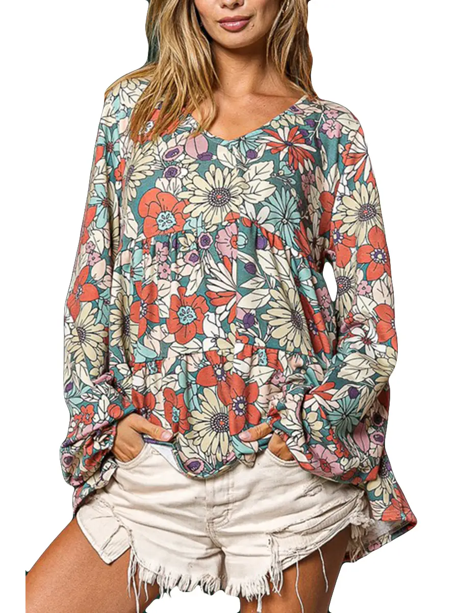 Floral Tiered V Neck