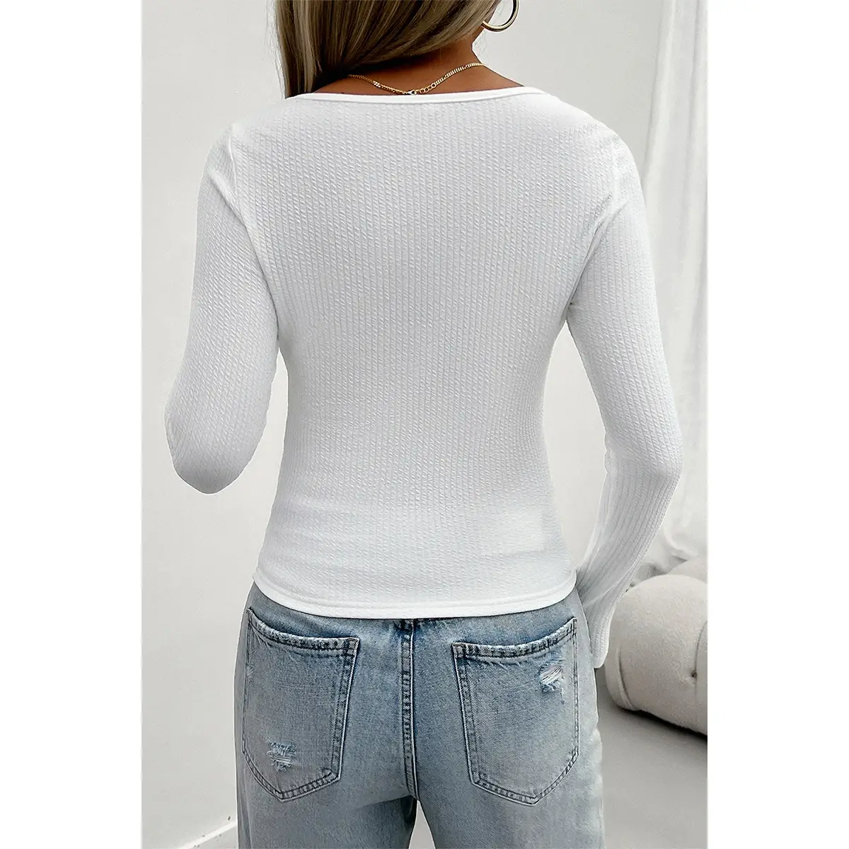 Long Sleeve Square Neck Lace Top