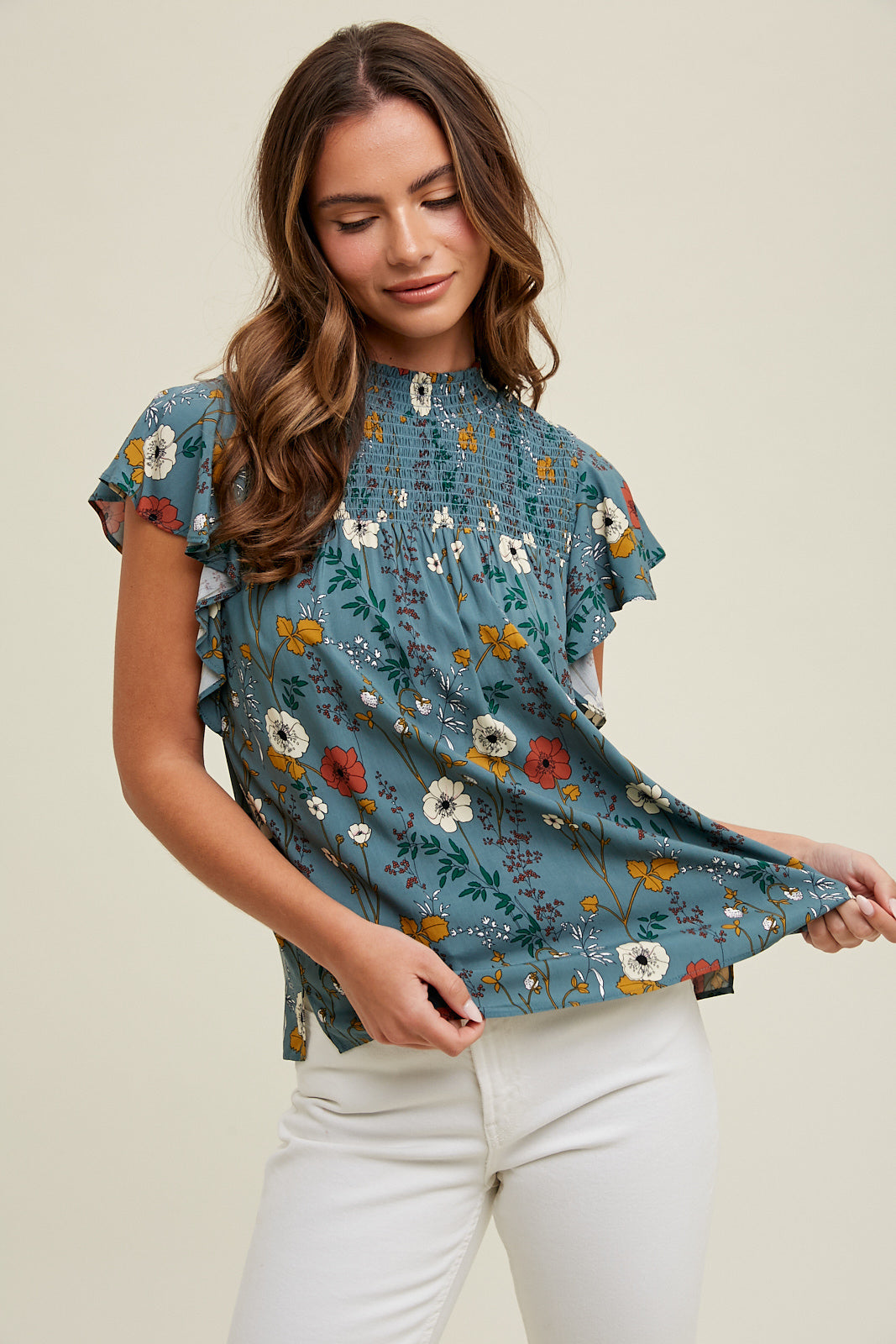 Floral Mock Neck Blouse
