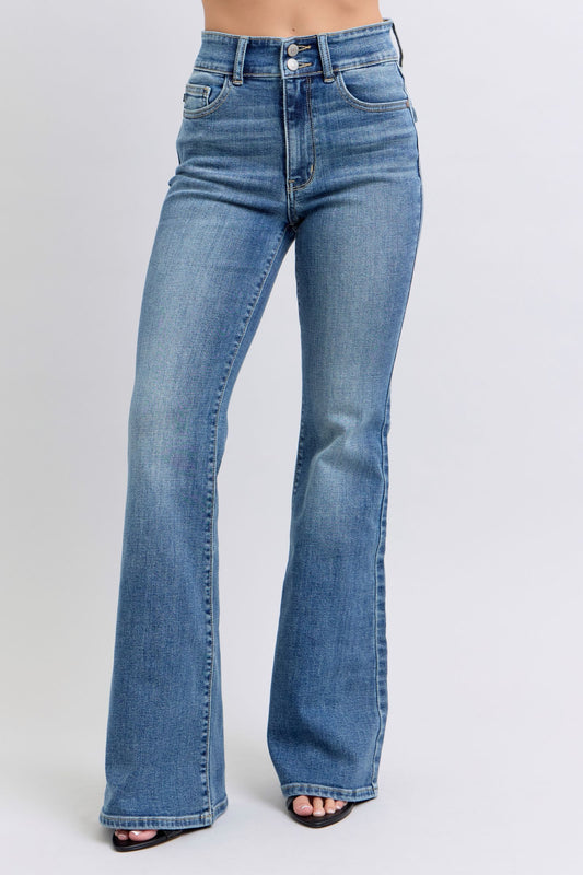 Judy Blue High Waist Double Button Flare Denim Jeans