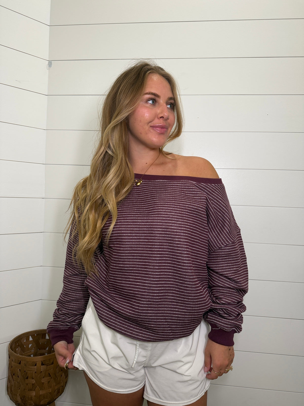Striped Off the Shoulder Sweatshirt