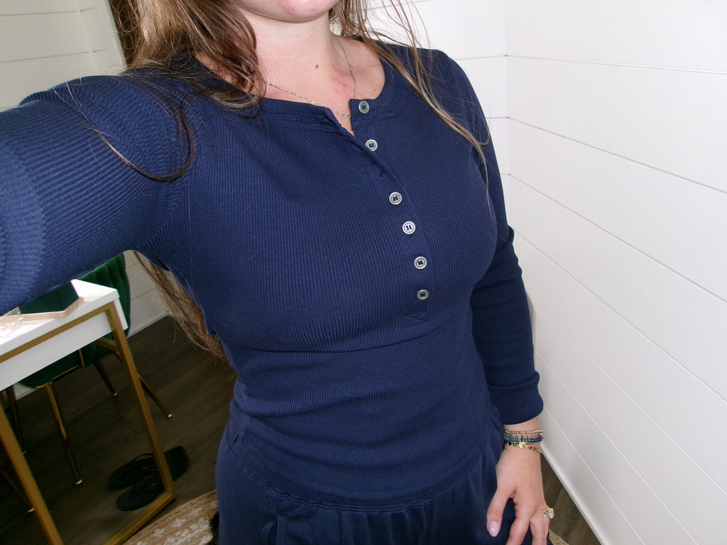Ribbed Henley Long Sleeve