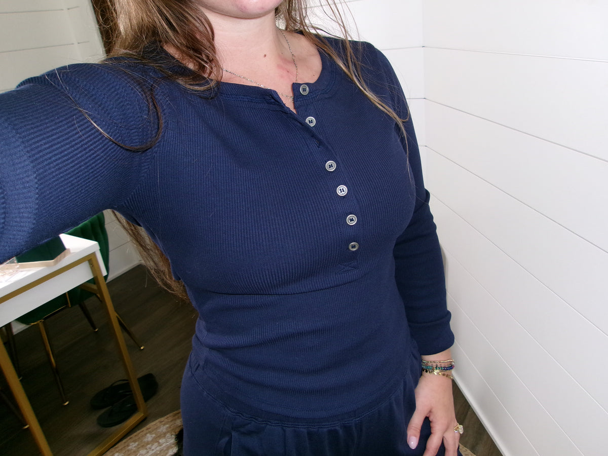 Ribbed Henley Long Sleeve