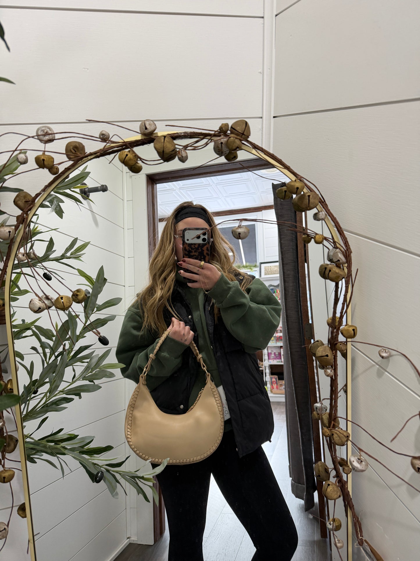 Jen & Co : Aria Whipstitch Crescent Shoulder Bag