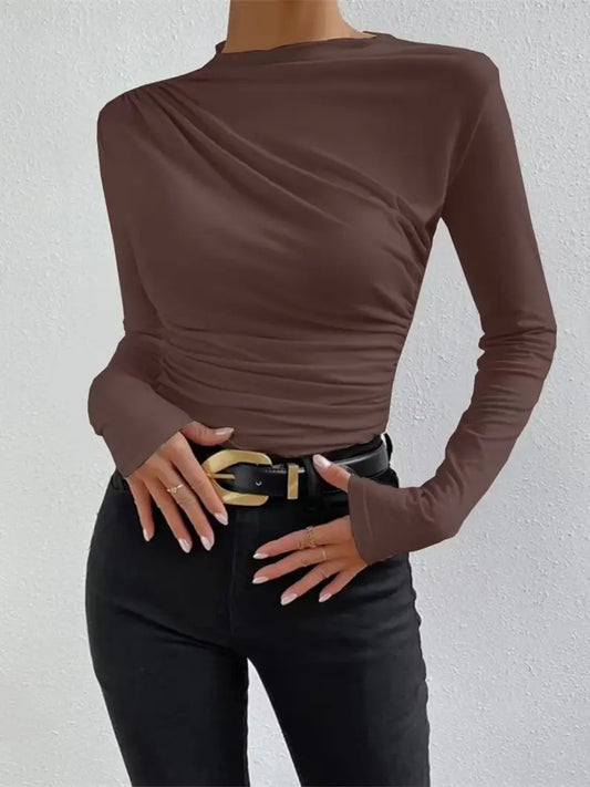 Ruched Mock Neck Long Sleeve