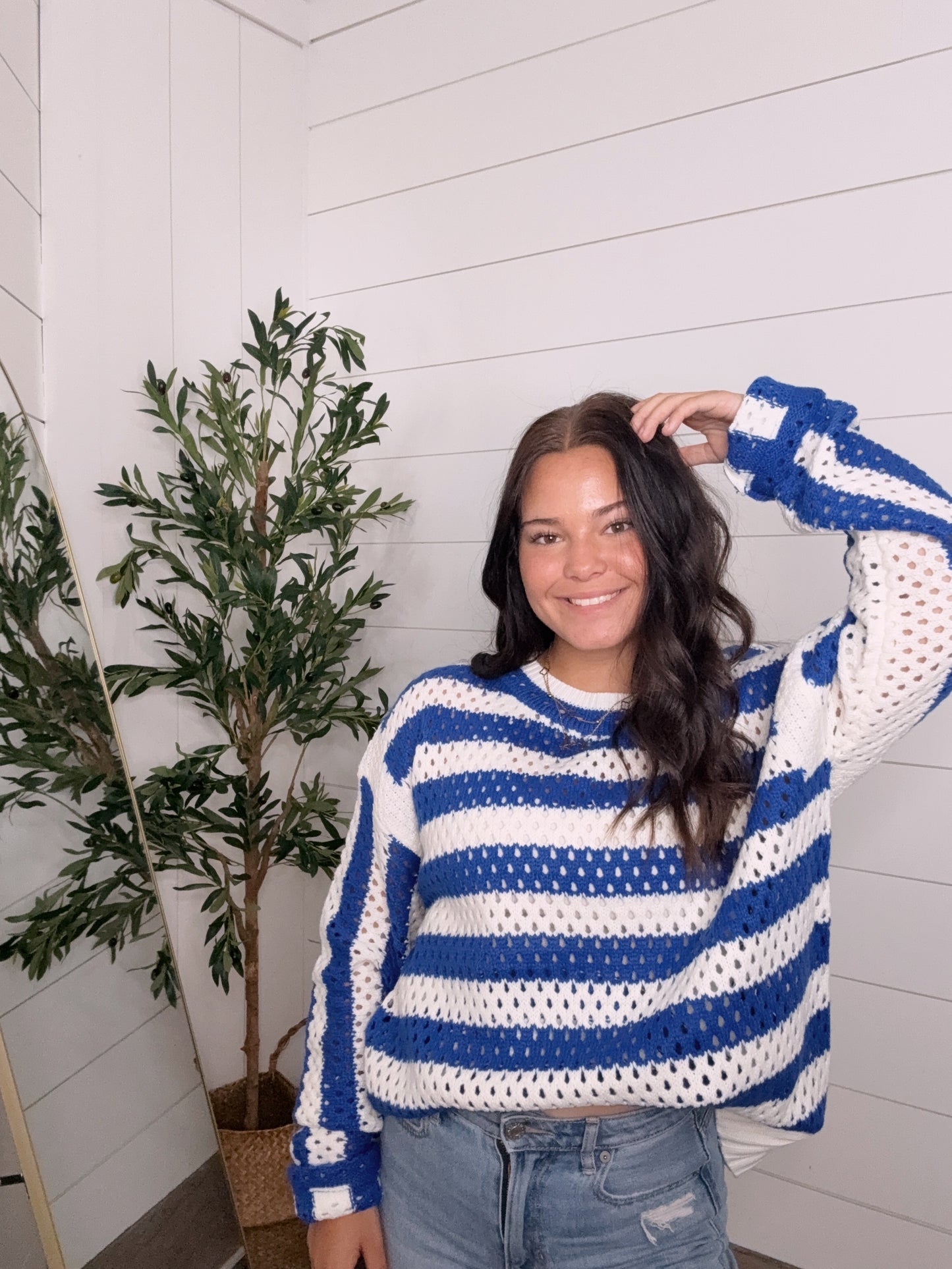 Striped Open Knit Sweater