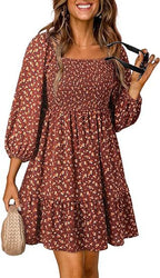 Square Neck Pleated Dress
