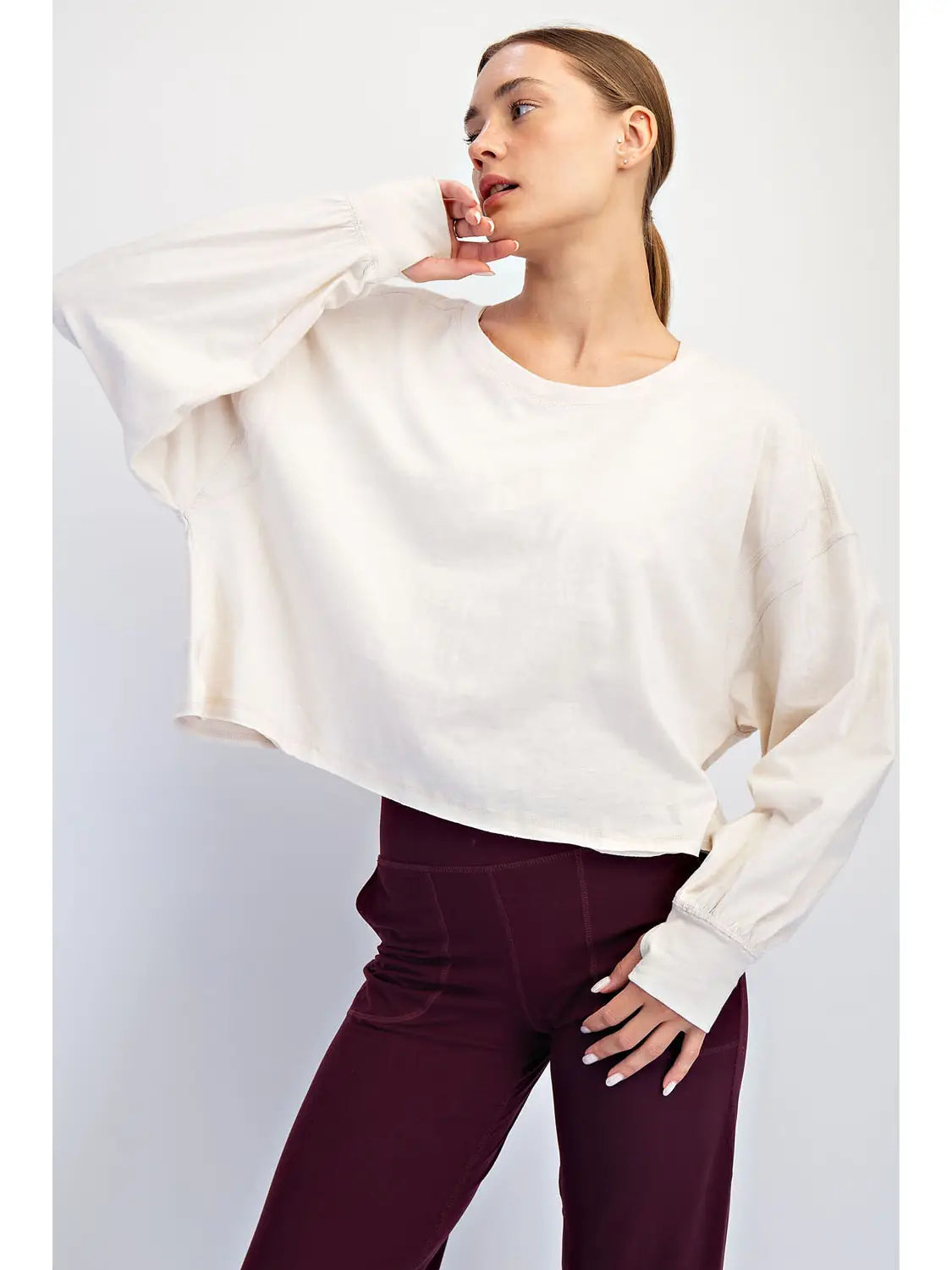 Rae Mode Cotton Slub Open Back Long Sleeve