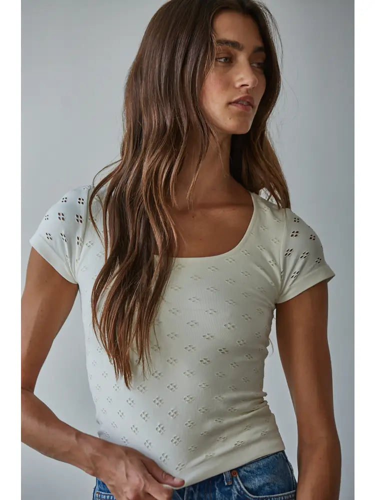 Seamless Eyelet Short Sleeve Top