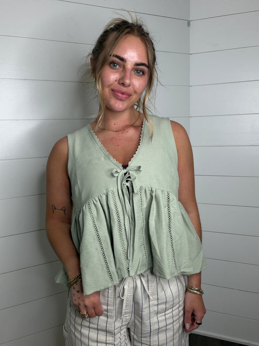 Lace Trim Tie Tank