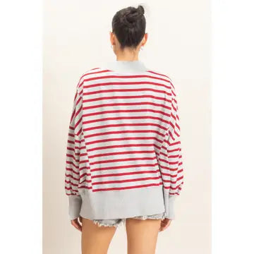 Striped Mock Neck Sweatshirt