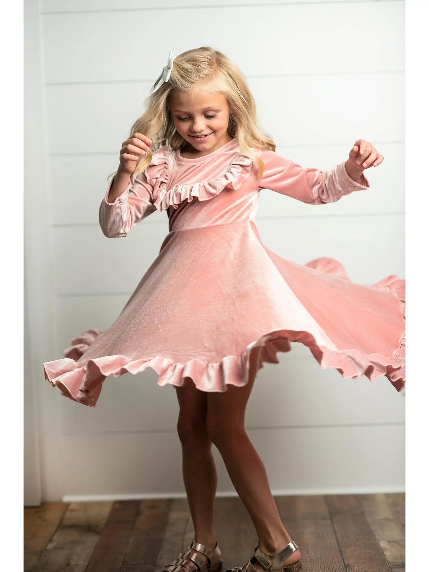 GIRLS Velvet Ruffle Dress