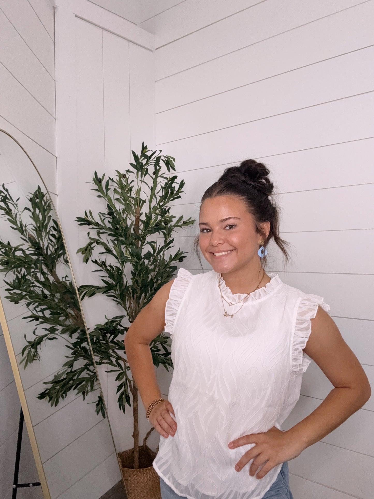 Textured Ruffle Sleeve Blouse