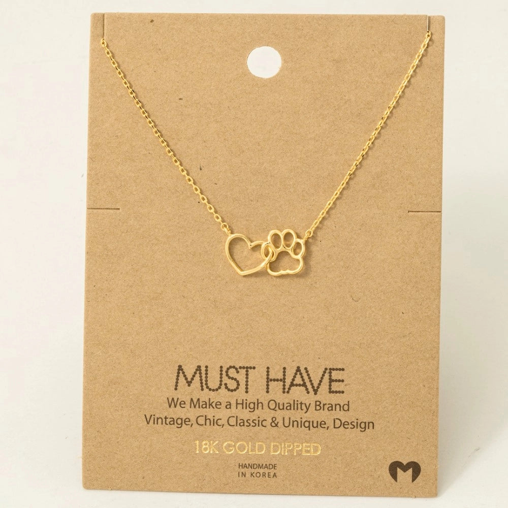 Dog Paw Heart Necklace