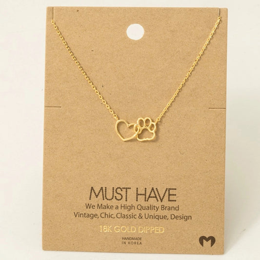 Dog Paw Heart Necklace