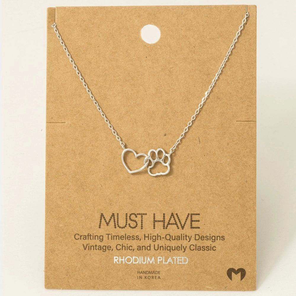 Dog Paw Heart Necklace
