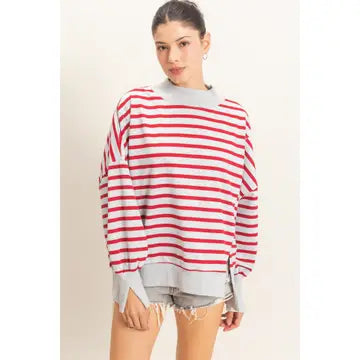 Striped Mock Neck Sweatshirt