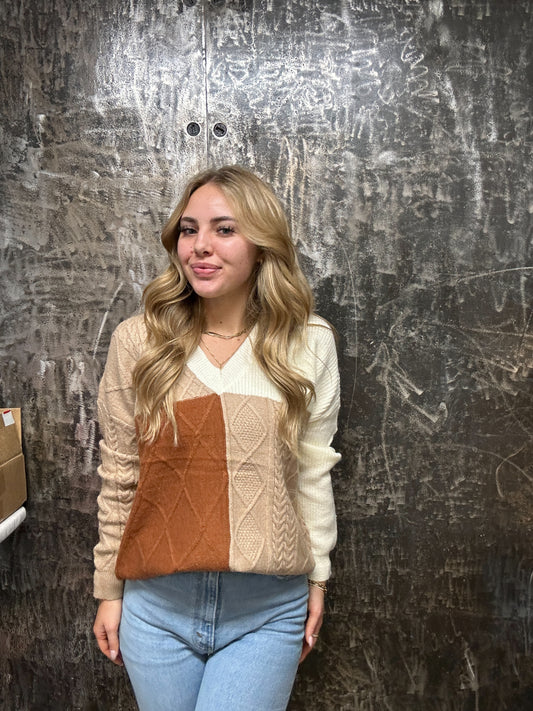 Cable Knit Color Block Sweater