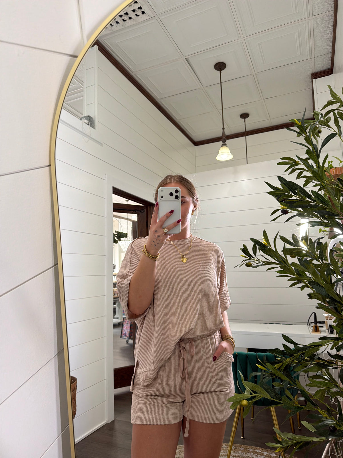 Ribbed Knit Top & Shorts Set