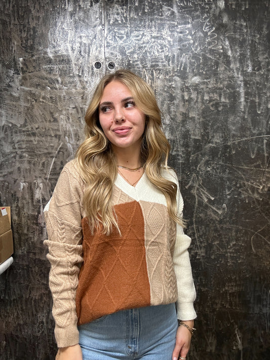 Cable Knit Color Block Sweater