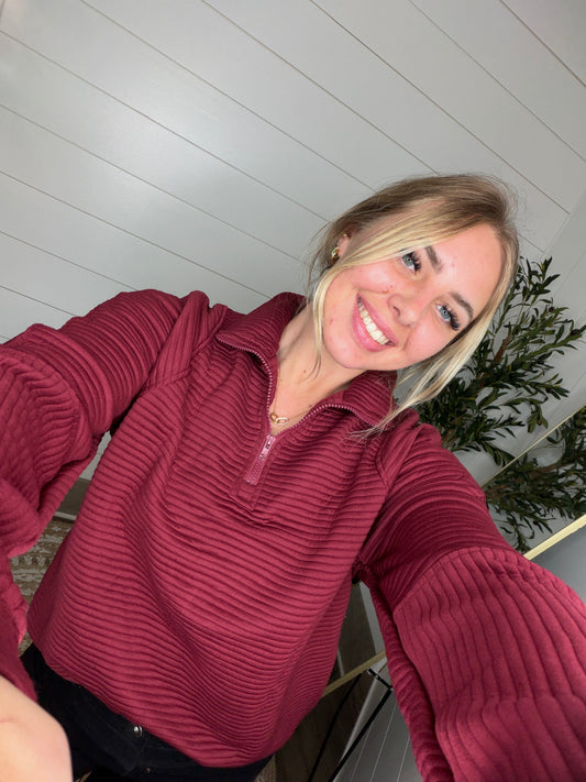 Half Zipper Ribbed Sweater