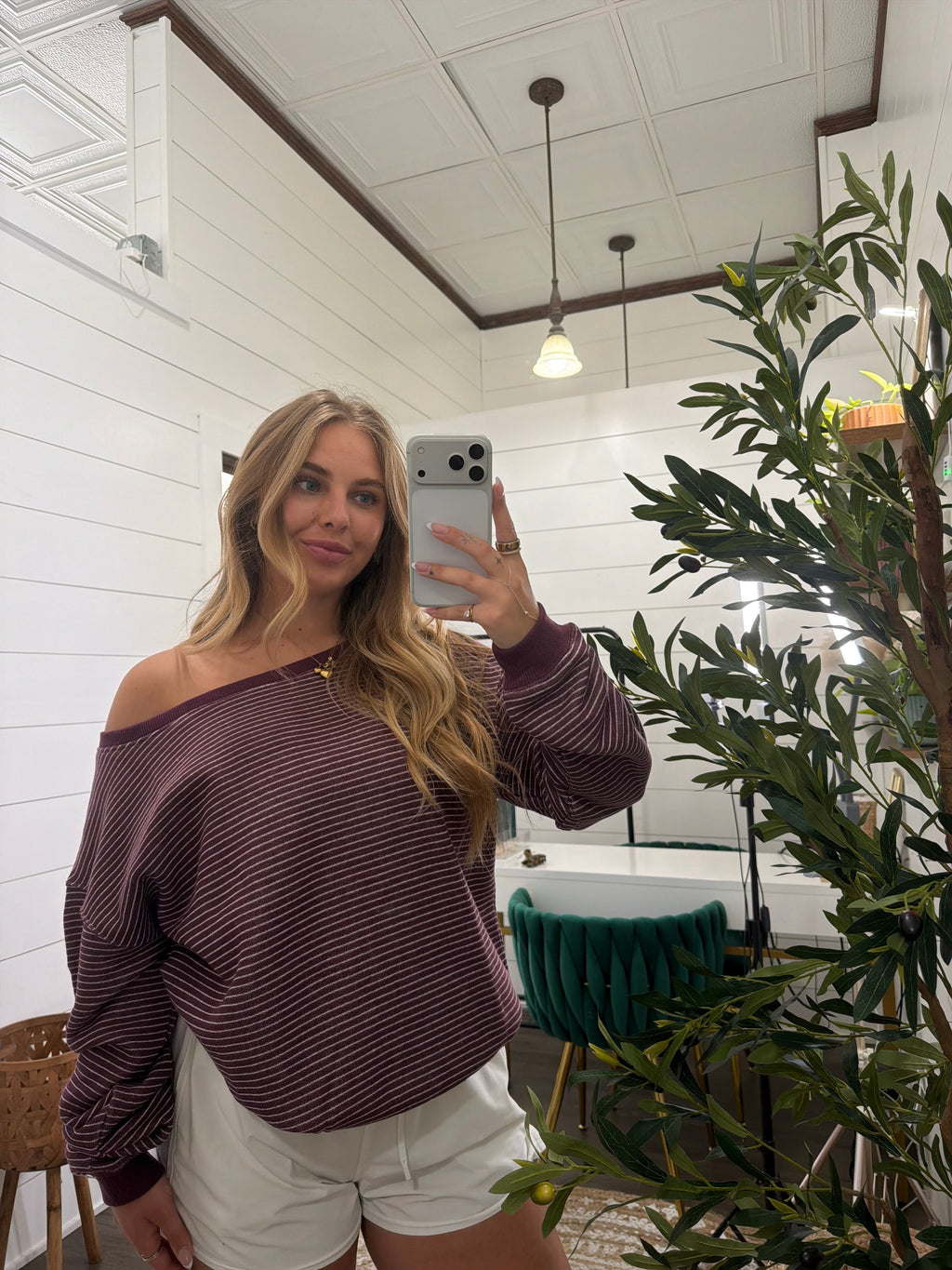 Striped Off the Shoulder Sweatshirt