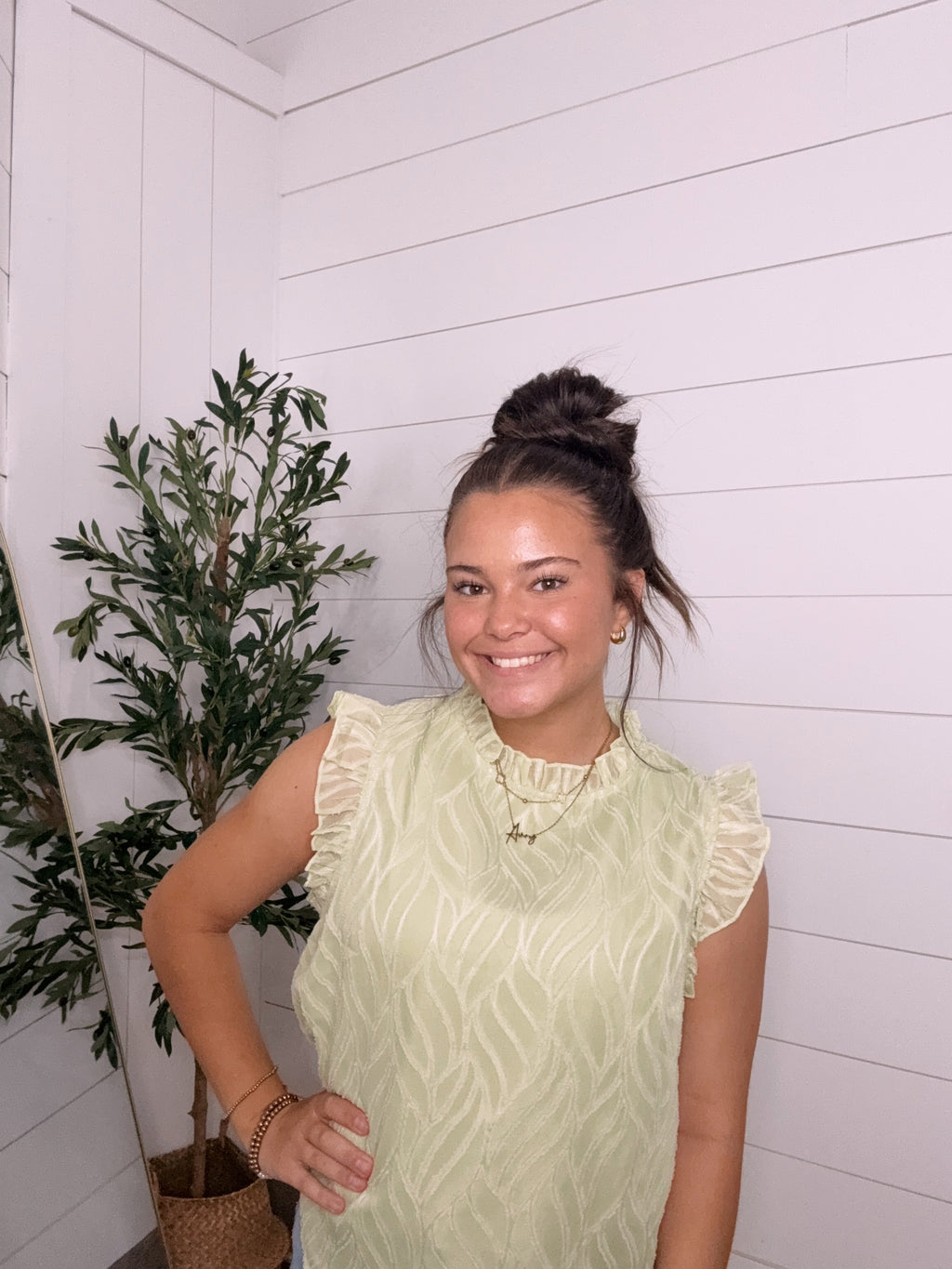 Textured Ruffle Sleeve Blouse