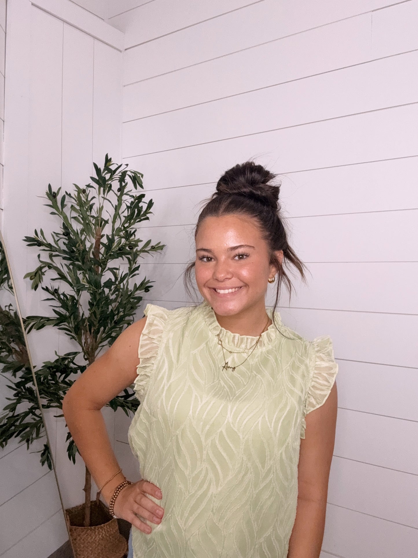 Textured Ruffle Sleeve Blouse