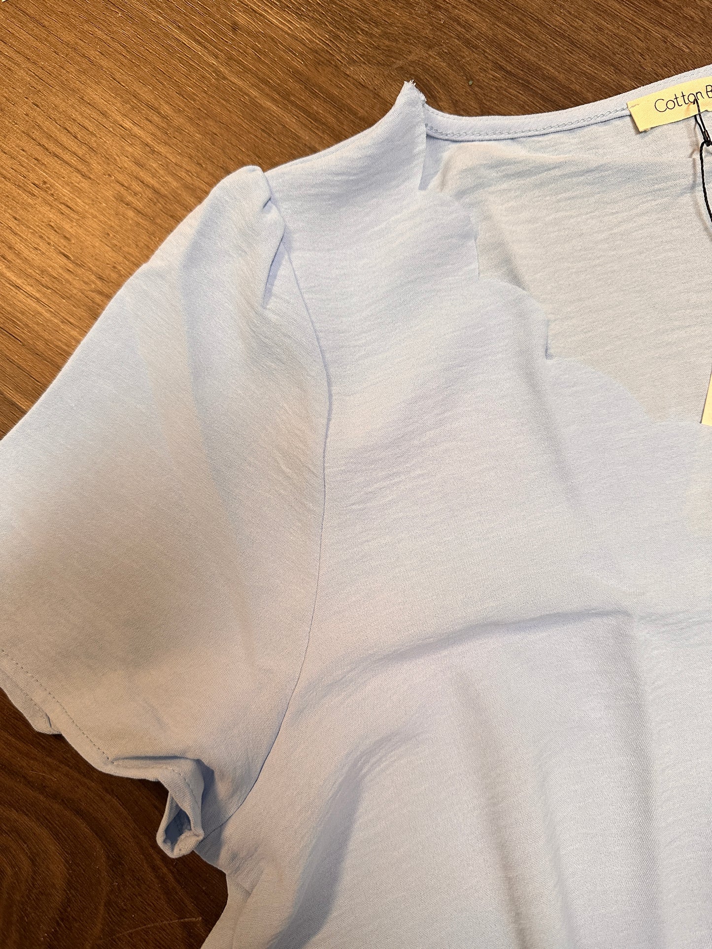 Scalloped V-Neck Blouse - Baby Blue