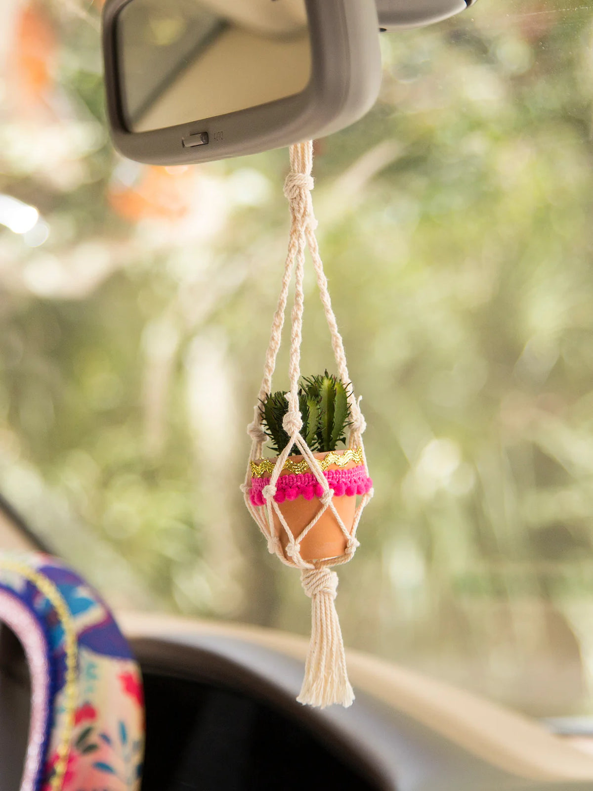 Natural Life - Mini Macrame Faux Succulent Car Charm