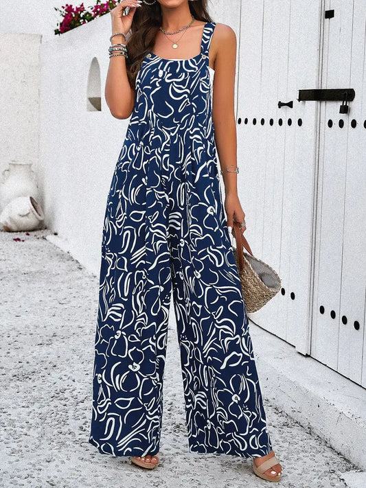 Abstract Print Wide Leg Jumpsuit