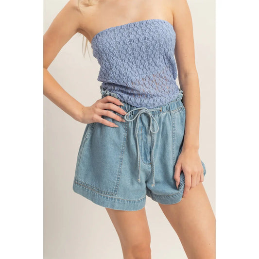 Elastic Waist Denim Shorts