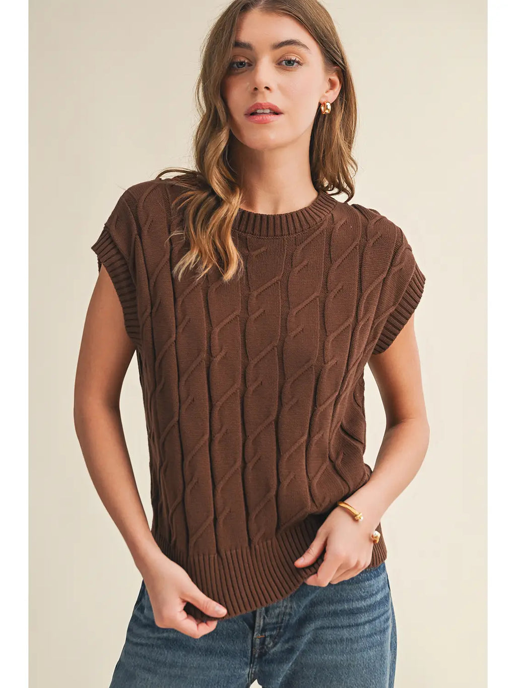 Cable Short Sleeve Sweater Vest