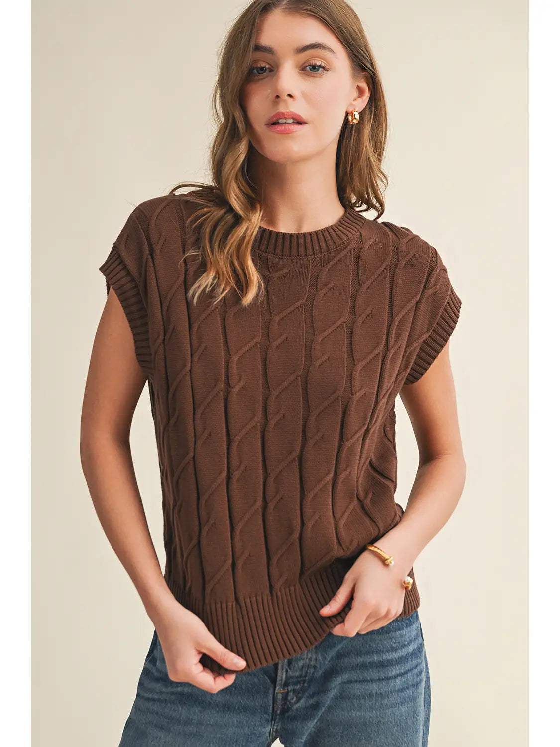 Cable Short Sleeve Sweater Vest