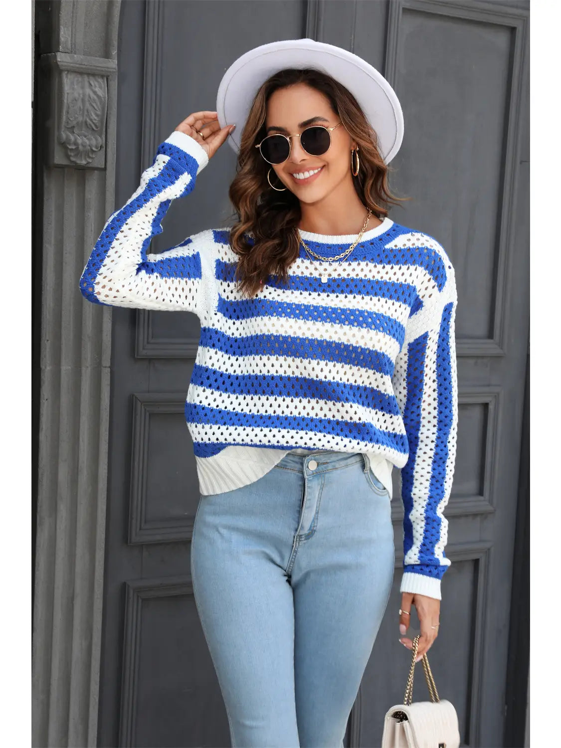 Striped Open Knit Sweater