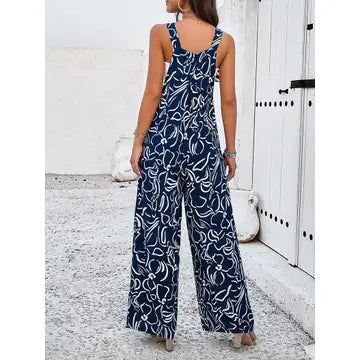 Abstract Print Wide Leg Jumpsuit