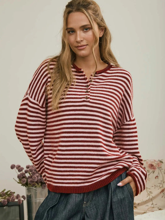 Henley Striped Sweater