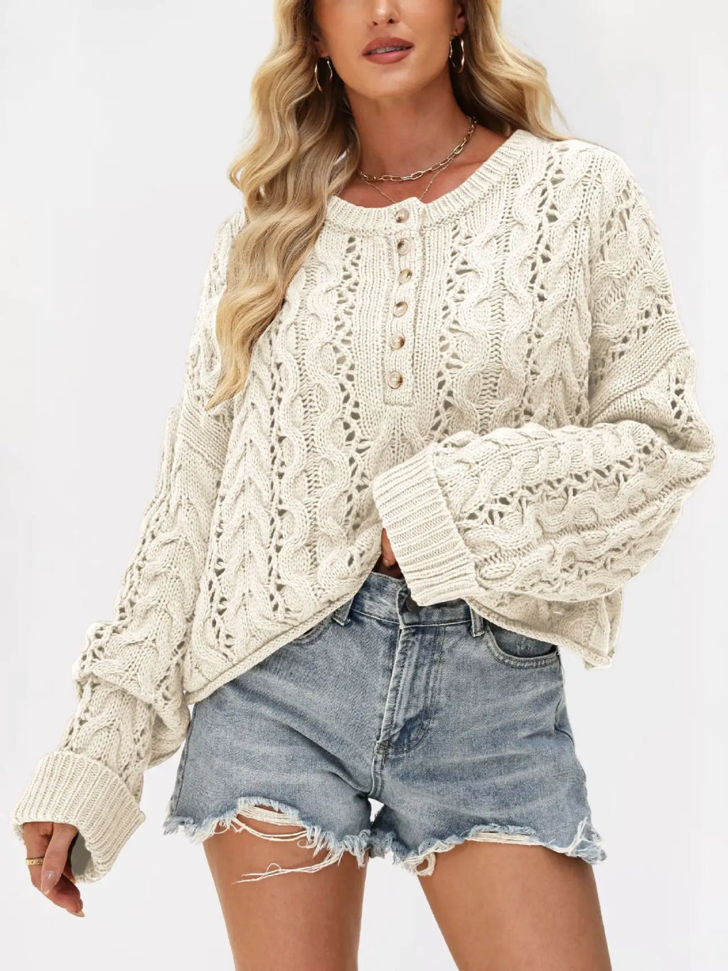 Oversized Half Button Sweater