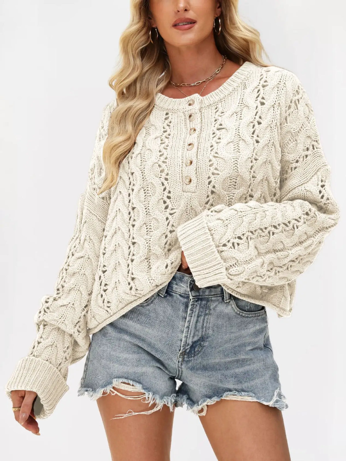 Oversized Half Button Sweater