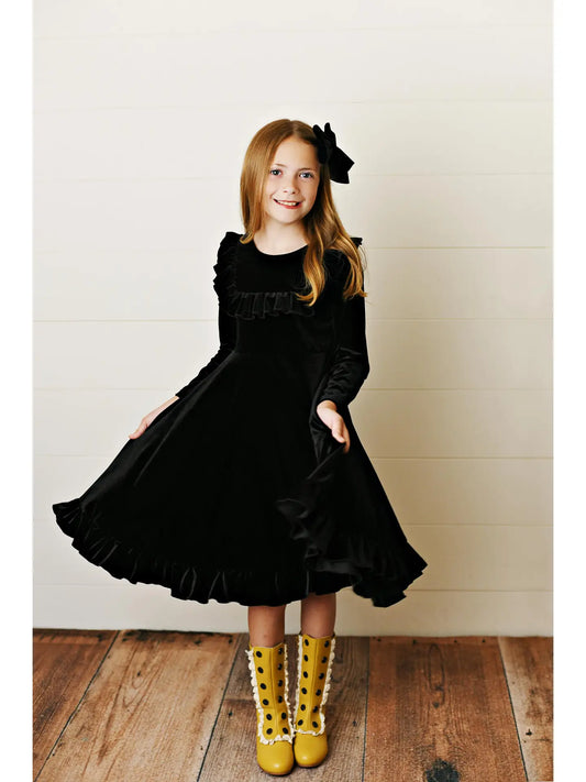 GIRLS Velvet Ruffle Dress