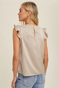 Ruffle Sleeve Satin Blouse