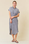 Short Sleeve Denim Midi Dress