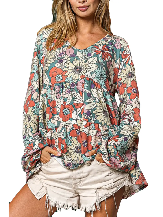 Floral Tiered V Neck