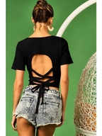Ribbed Open Back Top - Black