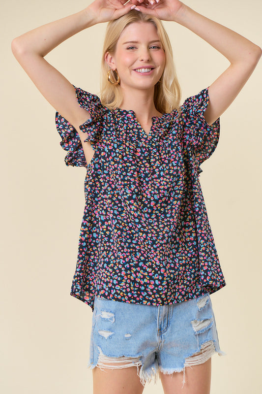V-Neck Ruffle Sleeve Blouse